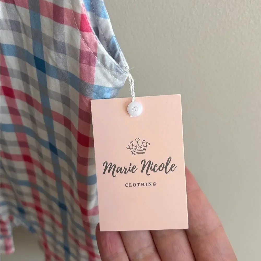 NEW Marie Nicole 12-18 month Plaid Baby Romper with Whale Design